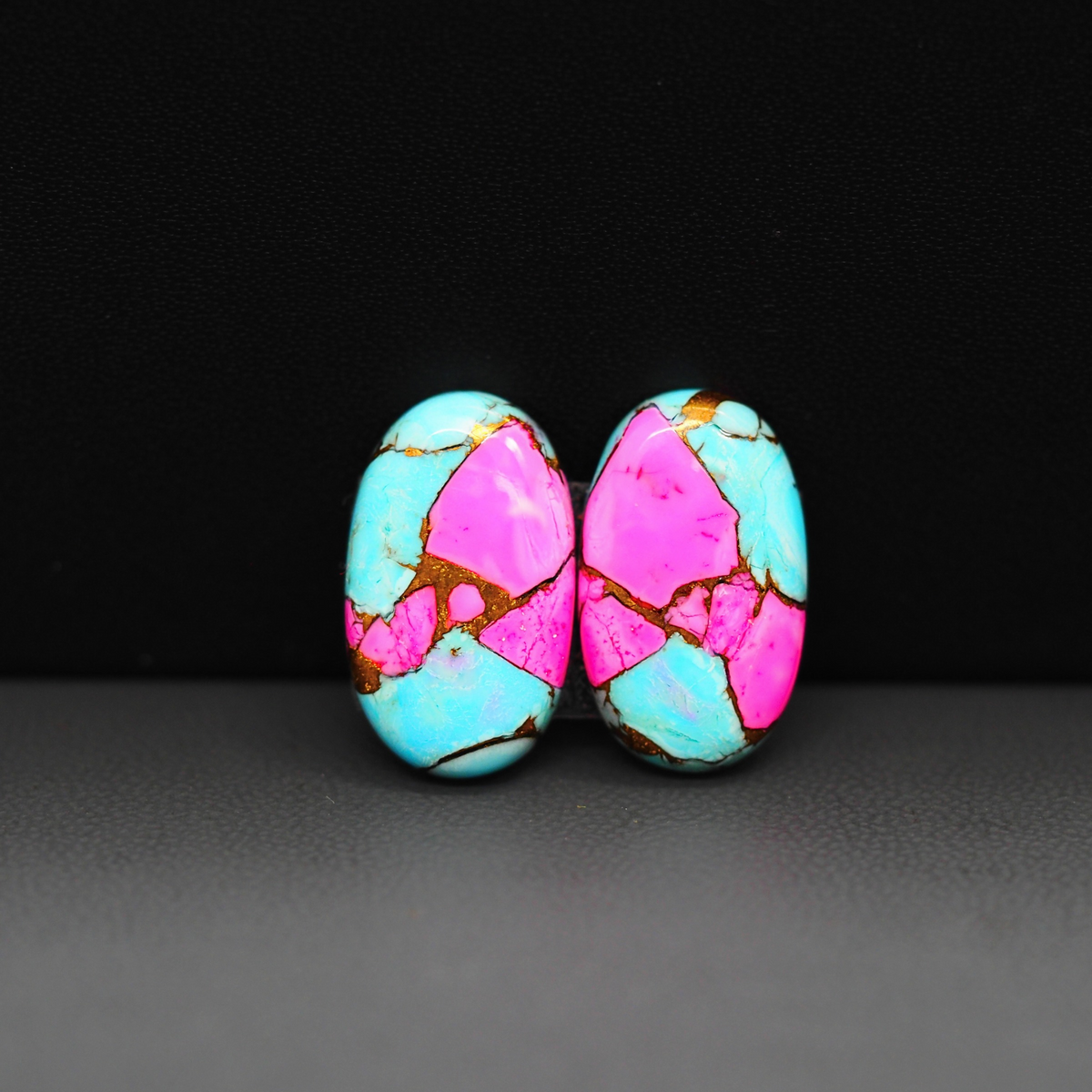 Cotton Candy Oval Cabochon Pair 19x11x4mm 16ct - pink and turquoise blue - Pedra Gems