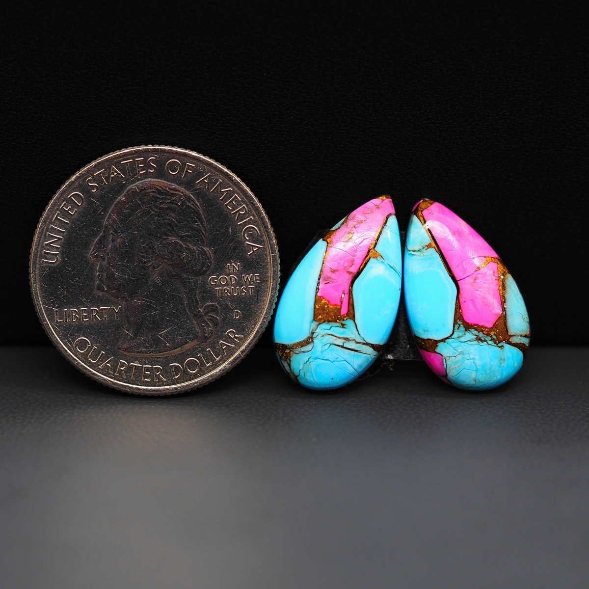Cotton Candy Pear Cabochon Pair 20x11x3mm 14.5ct - turquoise blue and pink - Pedra Gems