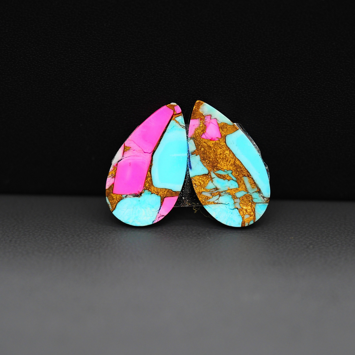 Cotton Candy Pear Cabochon Pair 20x11x3mm 14.5ct - turquoise blue and pink - Pedra Gems