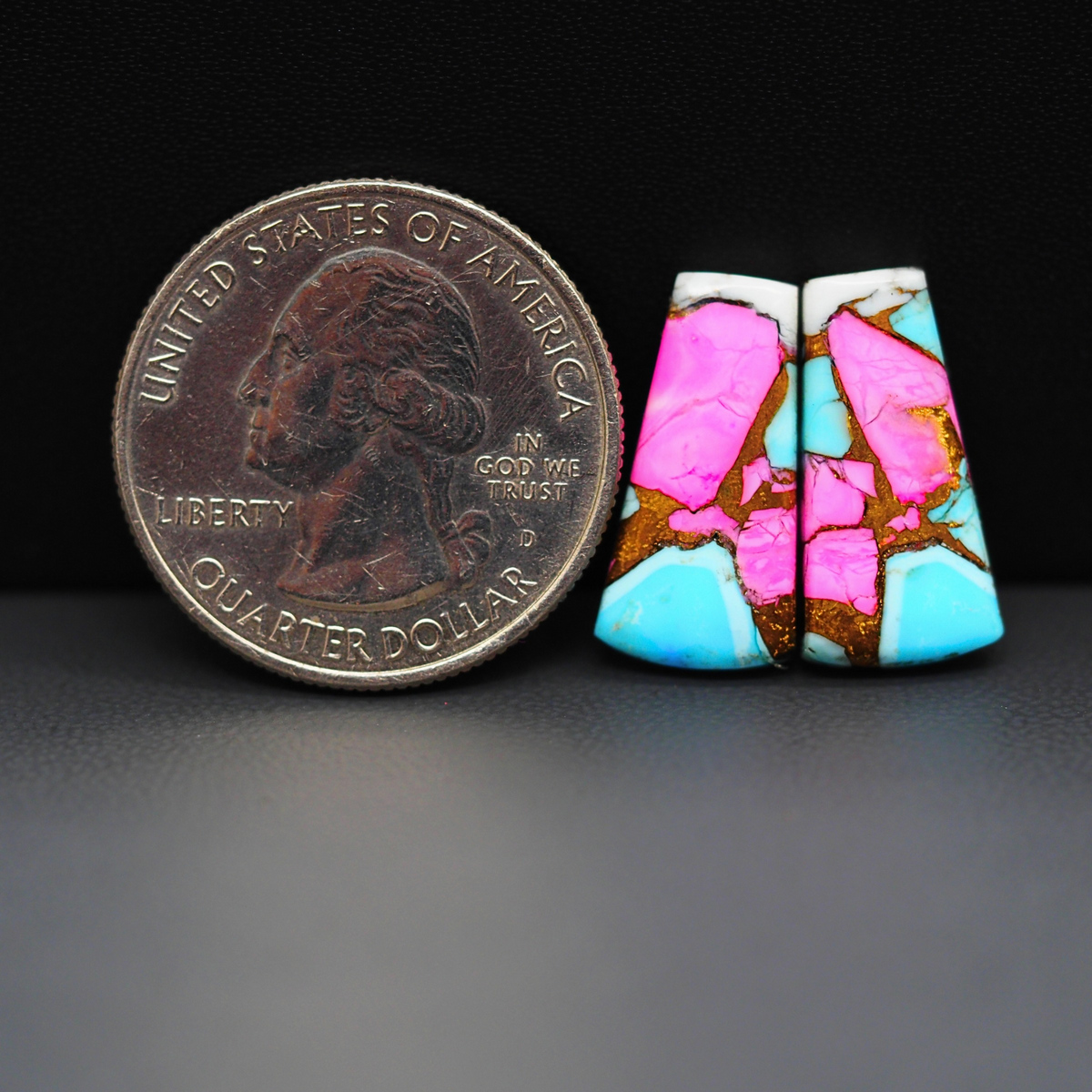 Cotton Candy Trapezoid Cabochon Pair 19x9x3mm 12ct - pink, turquoise blue and white - Pedra Gems