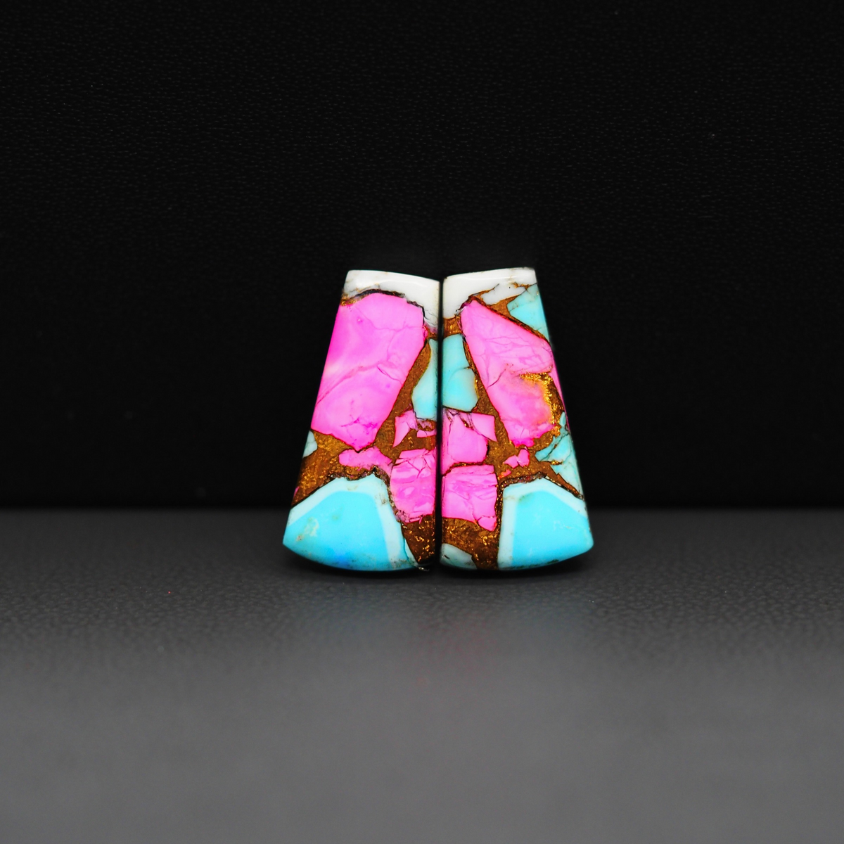 Cotton Candy Trapezoid Cabochon Pair 19x9x3mm 12ct - pink, turquoise blue and white - Pedra Gems