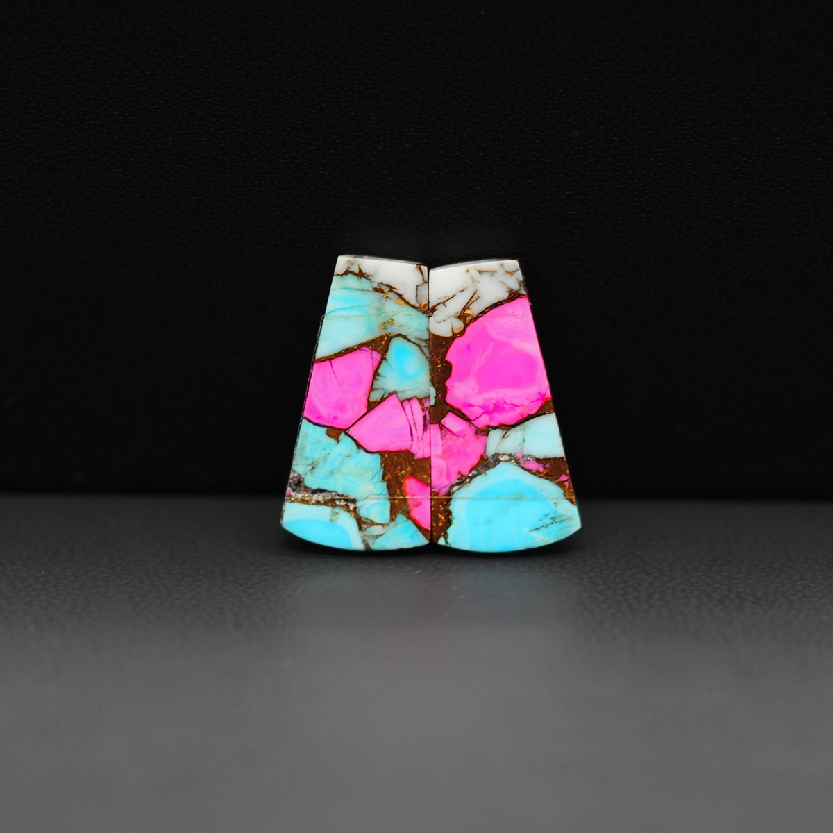 Cotton Candy Trapezoid Cabochon Pair 19x9x3mm 12ct - pink, turquoise blue and white - Pedra Gems