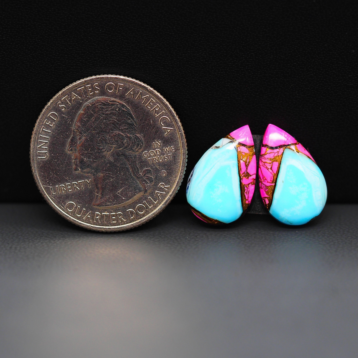 Cotton Candy Pear Cabochon Pair 16x10x4mm 10ct - turquoise blue and pink - Pedra Gems