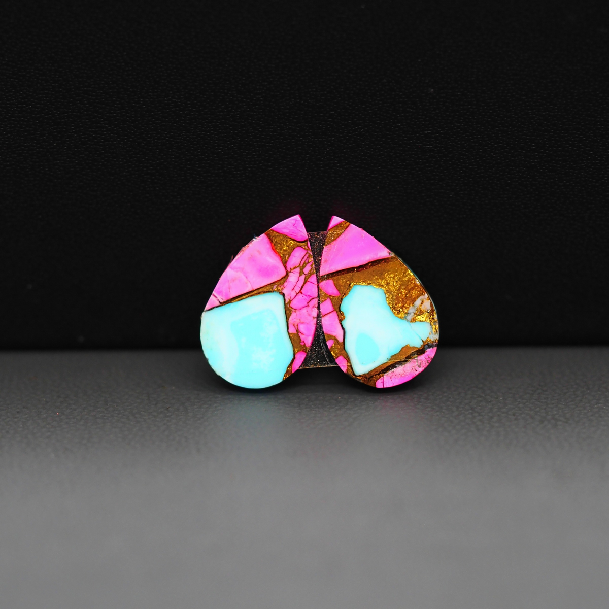Cotton Candy Pear Cabochon Pair 16x10x4mm 10ct - turquoise blue and pink - Pedra Gems
