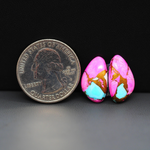 Cotton Candy Freeform Cabochon Pair 17x10x3mm 10.5ct - pink, turquoise blue and white - Pedra Gems