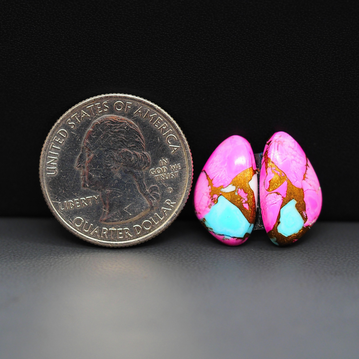 Cotton Candy Freeform Cabochon Pair 17x10x3mm 10.5ct - pink, turquoise blue and white - Pedra Gems