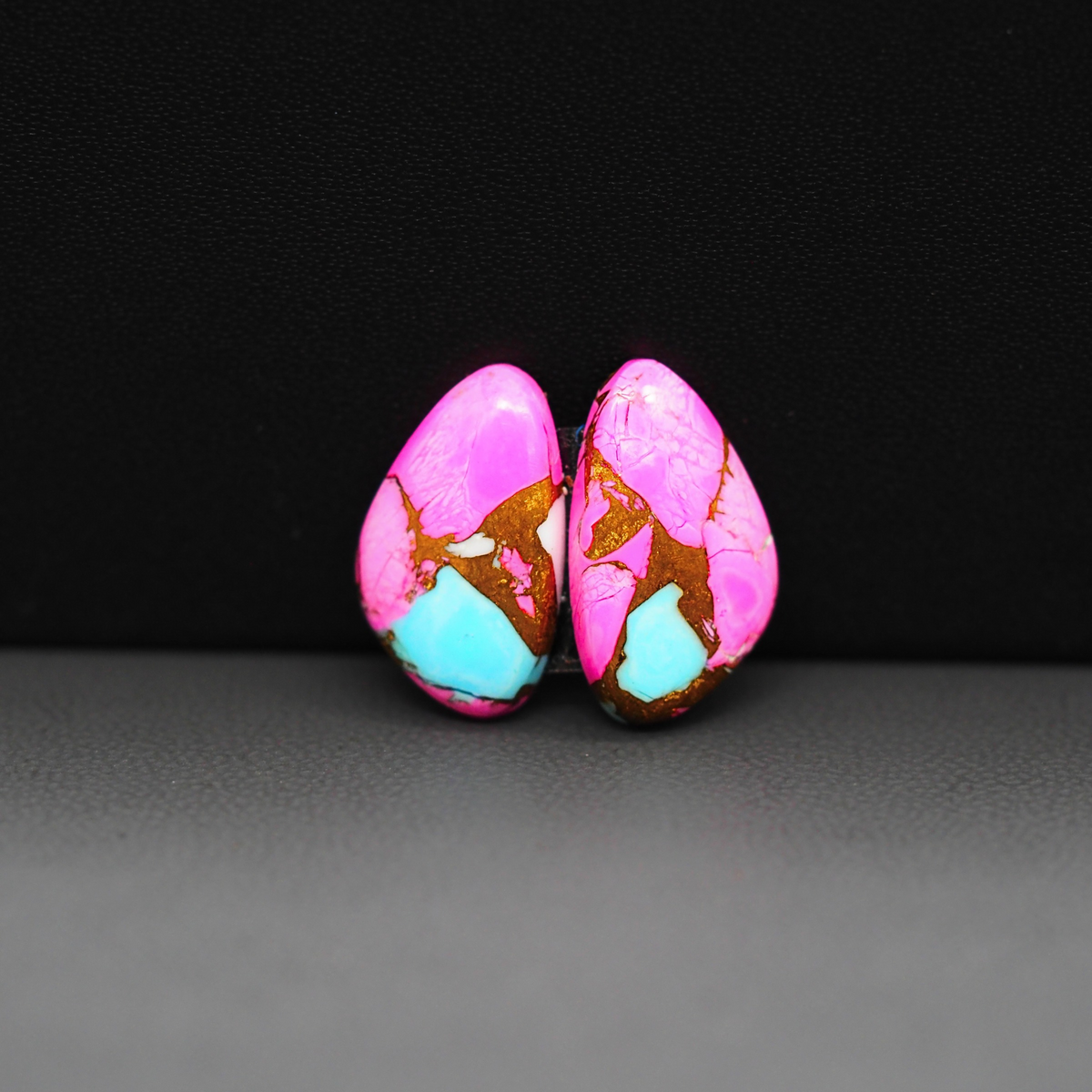 Cotton Candy Freeform Cabochon Pair 17x10x3mm 10.5ct - pink, turquoise blue and white - Pedra Gems