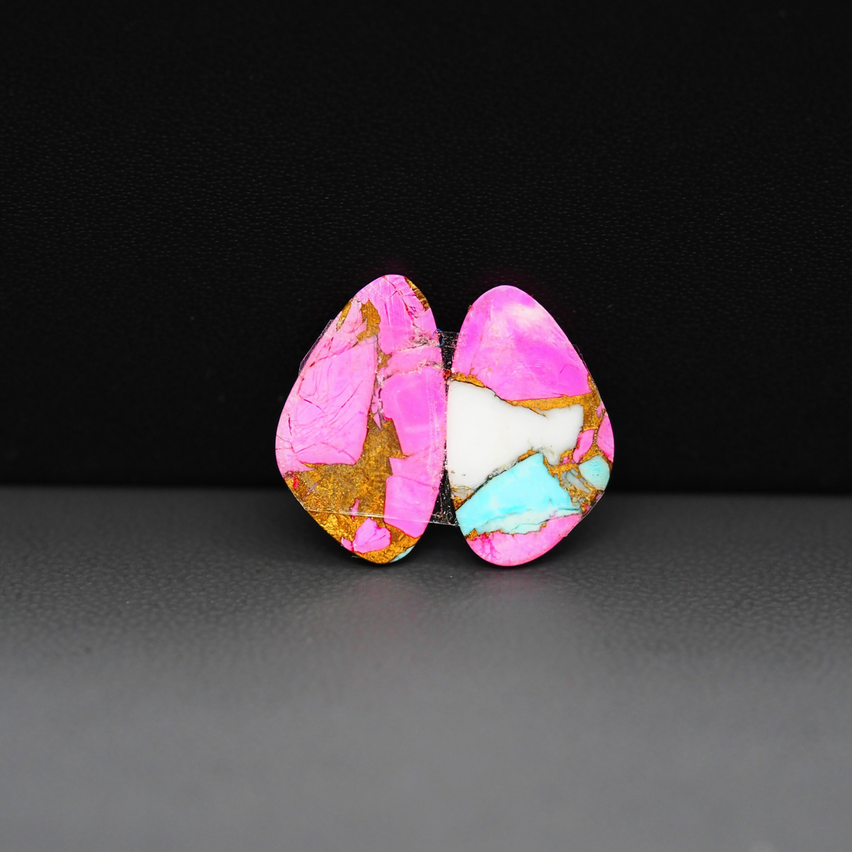 Cotton Candy Freeform Cabochon Pair 17x10x3mm 10.5ct - pink, turquoise blue and white - Pedra Gems