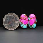 Cotton Candy Oval Cabochon Pair 20x12x3mm 15ct - pink and turquoise blue - Pedra Gems