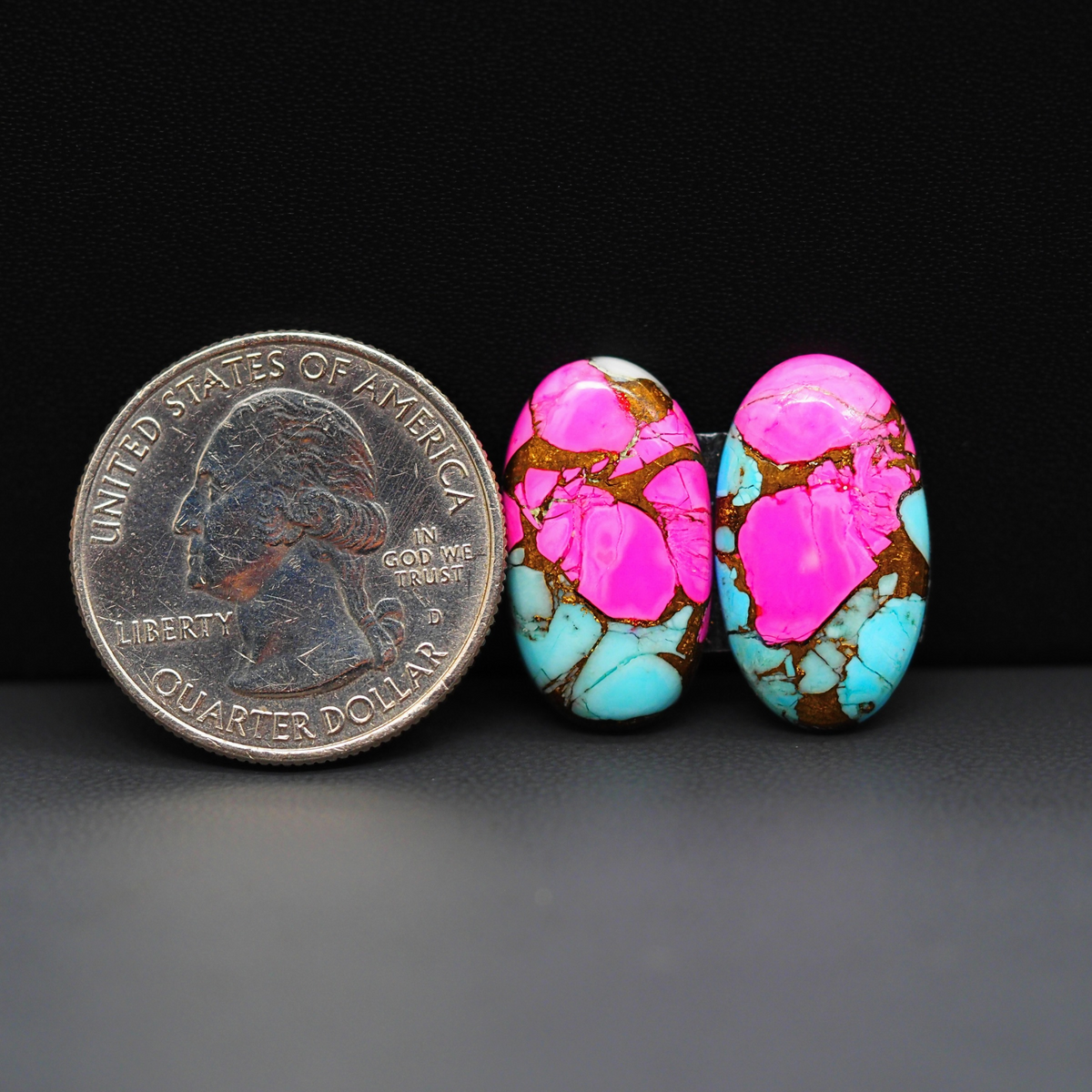 Cotton Candy Oval Cabochon Pair 20x12x3mm 15ct - pink and turquoise blue - Pedra Gems