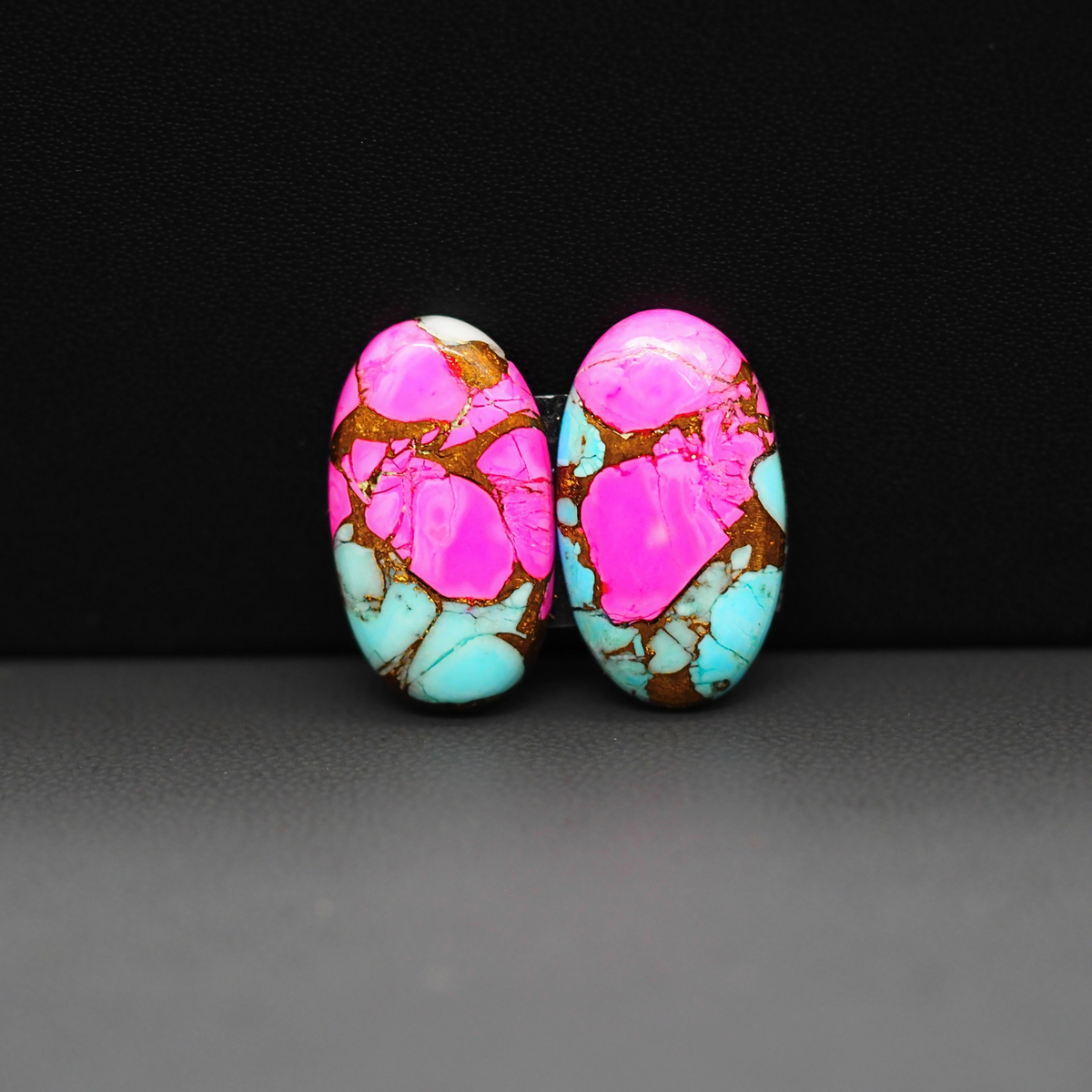 Cotton Candy Oval Cabochon Pair 20x12x3mm 15ct - pink and turquoise blue - Pedra Gems