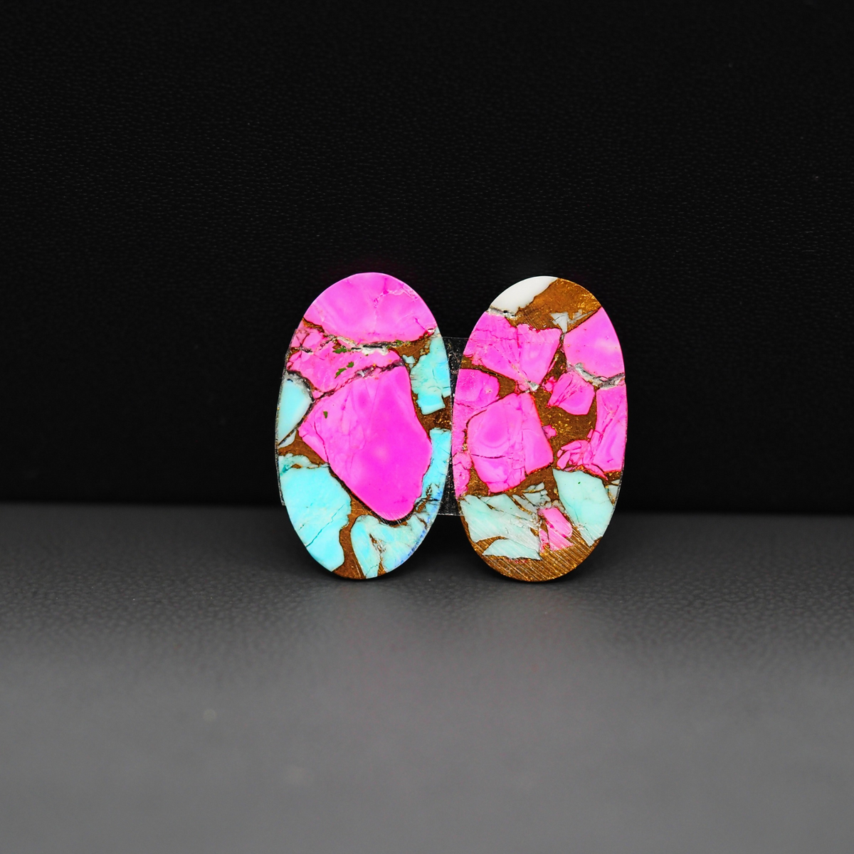 Cotton Candy Oval Cabochon Pair 20x12x3mm 15ct - pink and turquoise blue - Pedra Gems