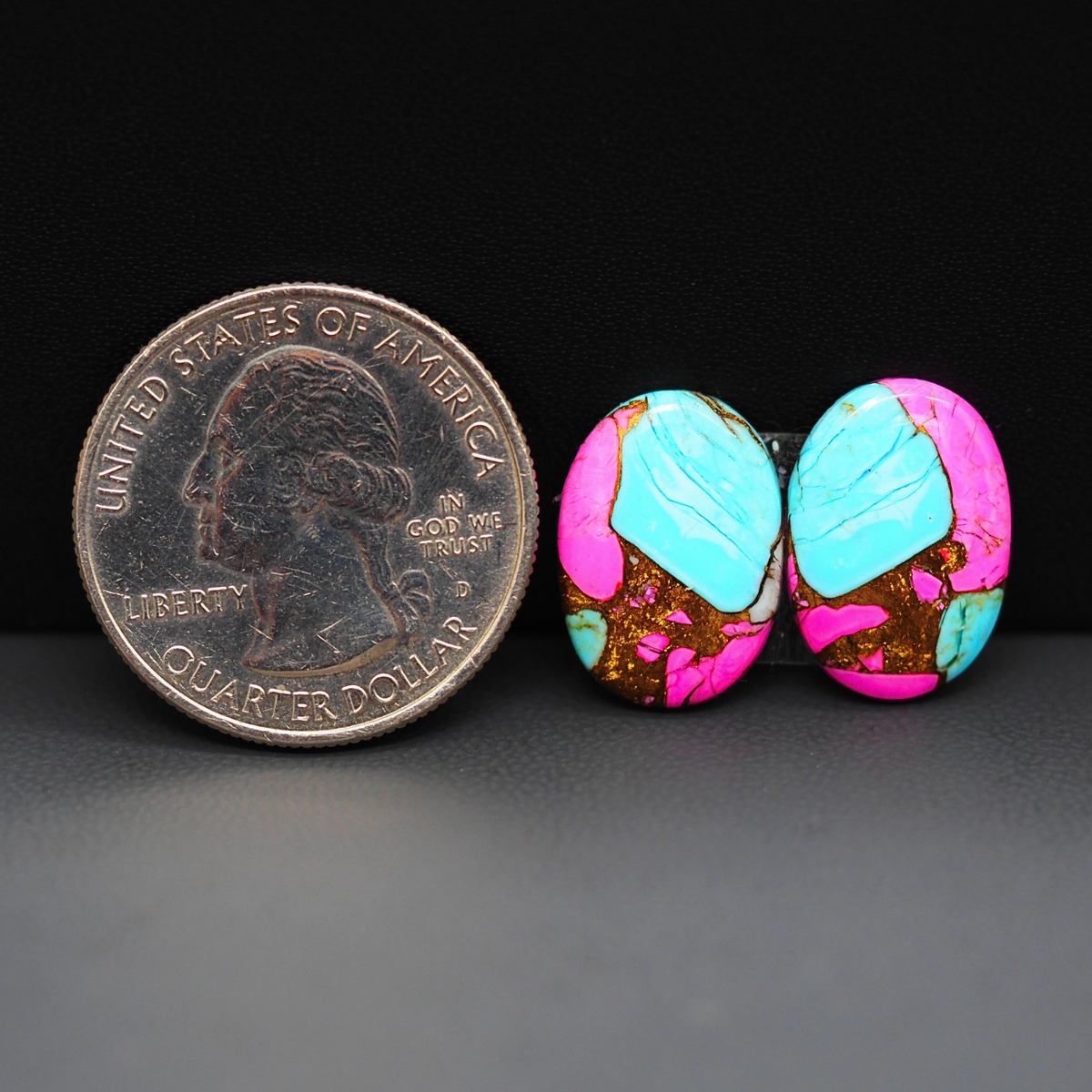 Cotton Candy Oval Cabochon Pair 16x11x3mm 9ct - turquoise blue and pink - Pedra Gems