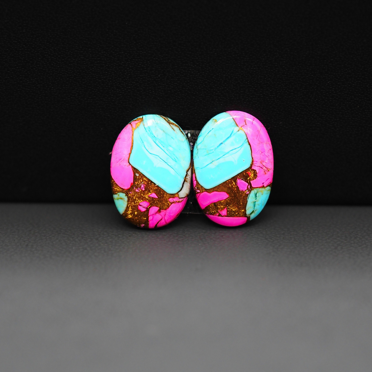 Cotton Candy Oval Cabochon Pair 16x11x3mm 9ct - turquoise blue and pink - Pedra Gems
