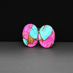Cotton Candy Oval Cabochon Pair 16x11x3mm 9ct - turquoise blue and pink - Pedra Gems