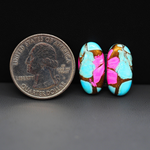 Cotton Candy Oval Cabochon Pair 19x10x3mm 14ct - turquoise blue and pink - Pedra Gems