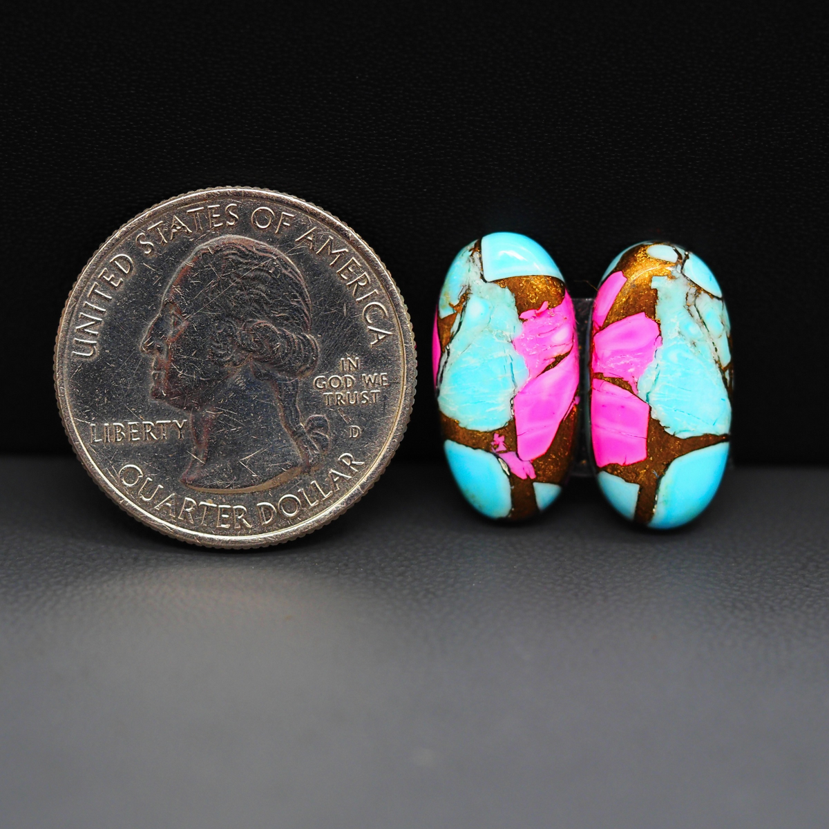 Cotton Candy Oval Cabochon Pair 19x10x3mm 14ct - turquoise blue and pink - Pedra Gems