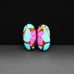 Cotton Candy Oval Cabochon Pair 19x10x3mm 14ct - turquoise blue and pink - Pedra Gems