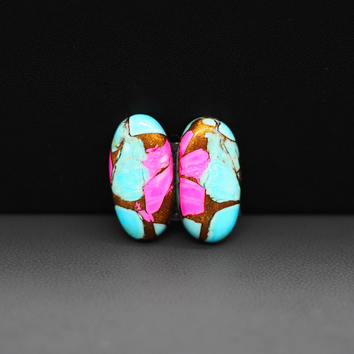 Cotton Candy Oval Cabochon Pair 19x10x3mm 14ct - turquoise blue and pink - Pedra Gems