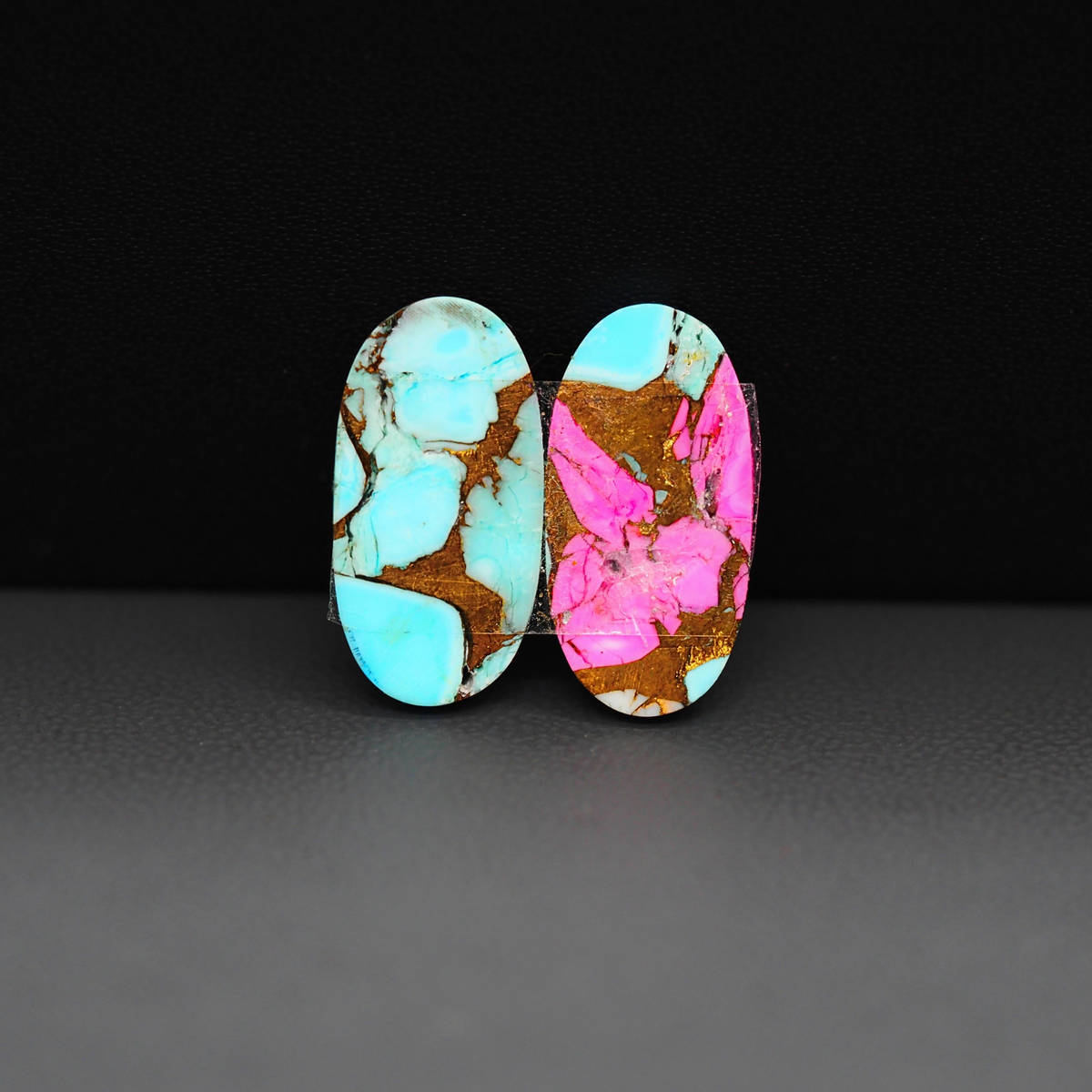 Cotton Candy Oval Cabochon Pair 19x10x3mm 14ct - turquoise blue and pink - Pedra Gems