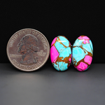 Cotton Candy Oval Cabochon Pair 20x11x3mm 15ct - turquoise blue and pink - Pedra Gems