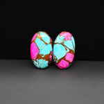 Cotton Candy Oval Cabochon Pair 20x11x3mm 15ct - turquoise blue and pink - Pedra Gems
