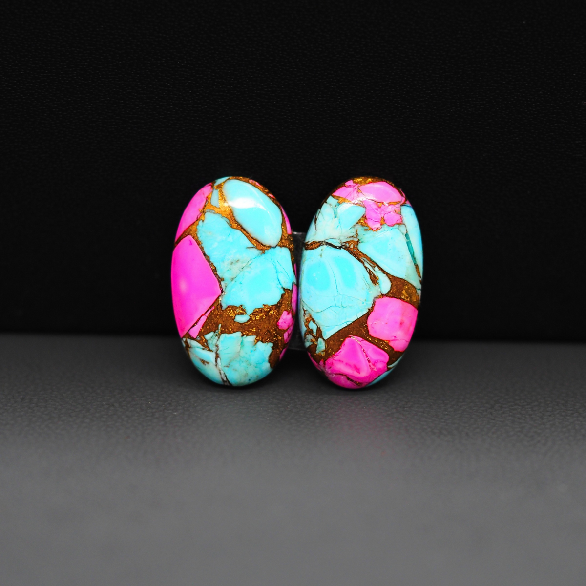 Cotton Candy Oval Cabochon Pair 20x11x3mm 15ct - turquoise blue and pink - Pedra Gems