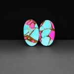 Cotton Candy Oval Cabochon Pair 20x11x3mm 15ct - turquoise blue and pink - Pedra Gems