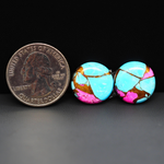 Cotton Candy Round Cabochon Pair 16x16x3mm 15ct - turquoise blue and pink - Pedra Gems