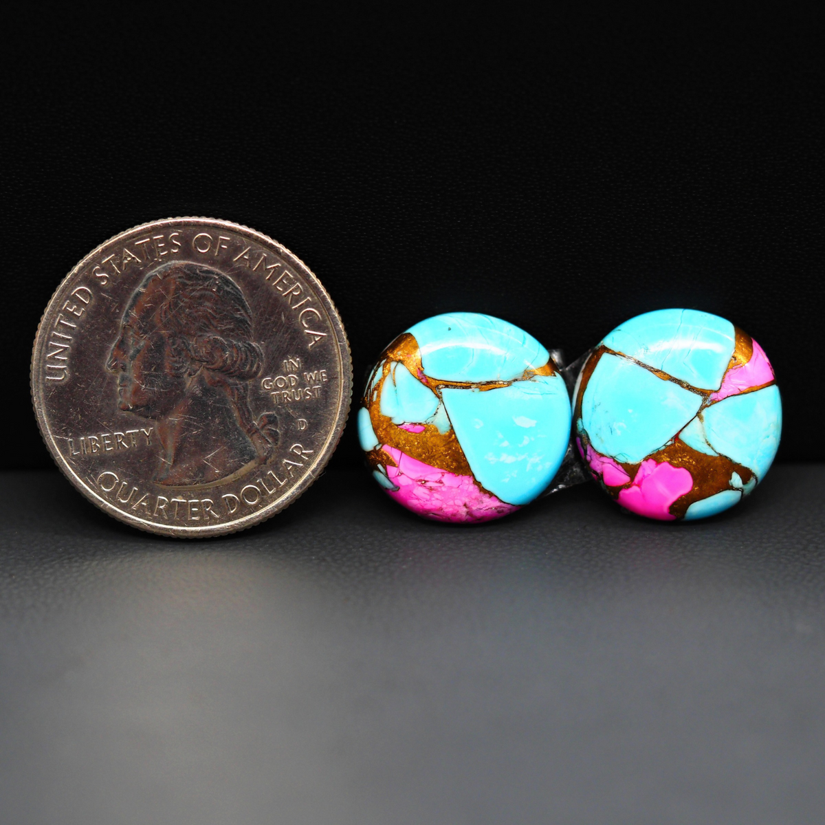 Cotton Candy Round Cabochon Pair 16x16x3mm 15ct - turquoise blue and pink - Pedra Gems