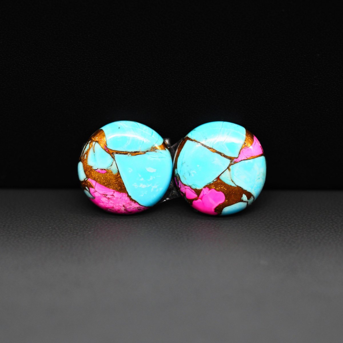 Cotton Candy Round Cabochon Pair 16x16x3mm 15ct - turquoise blue and pink - Pedra Gems