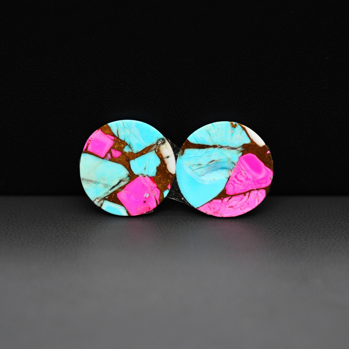Cotton Candy Round Cabochon Pair 16x16x3mm 15ct - turquoise blue and pink - Pedra Gems