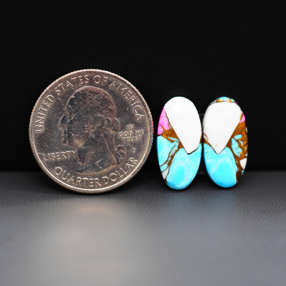 Cotton Candy Oval Cabochon Pair 18x9x3mm 10ct - turquoise blue, white and pink - Pedra Gems