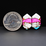Cotton Candy Hexagon Cabochon Pair 16x11x3mm 16ct - pink, white and turquoise blue - Pedra Gems