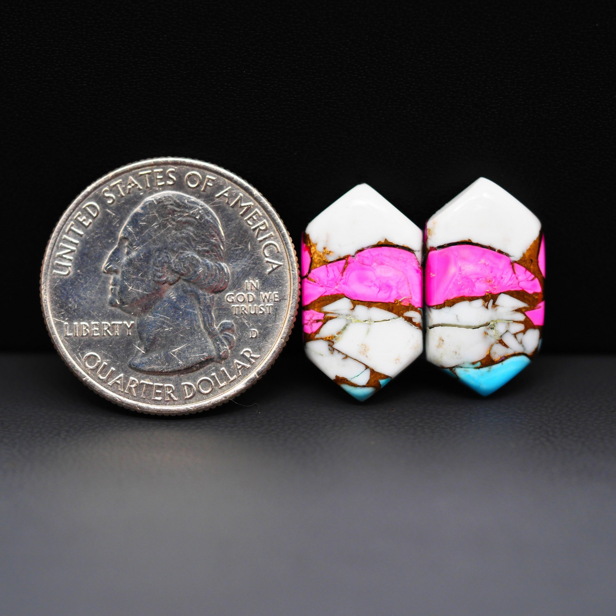 Cotton Candy Hexagon Cabochon Pair 16x11x3mm 16ct - pink, white and turquoise blue - Pedra Gems