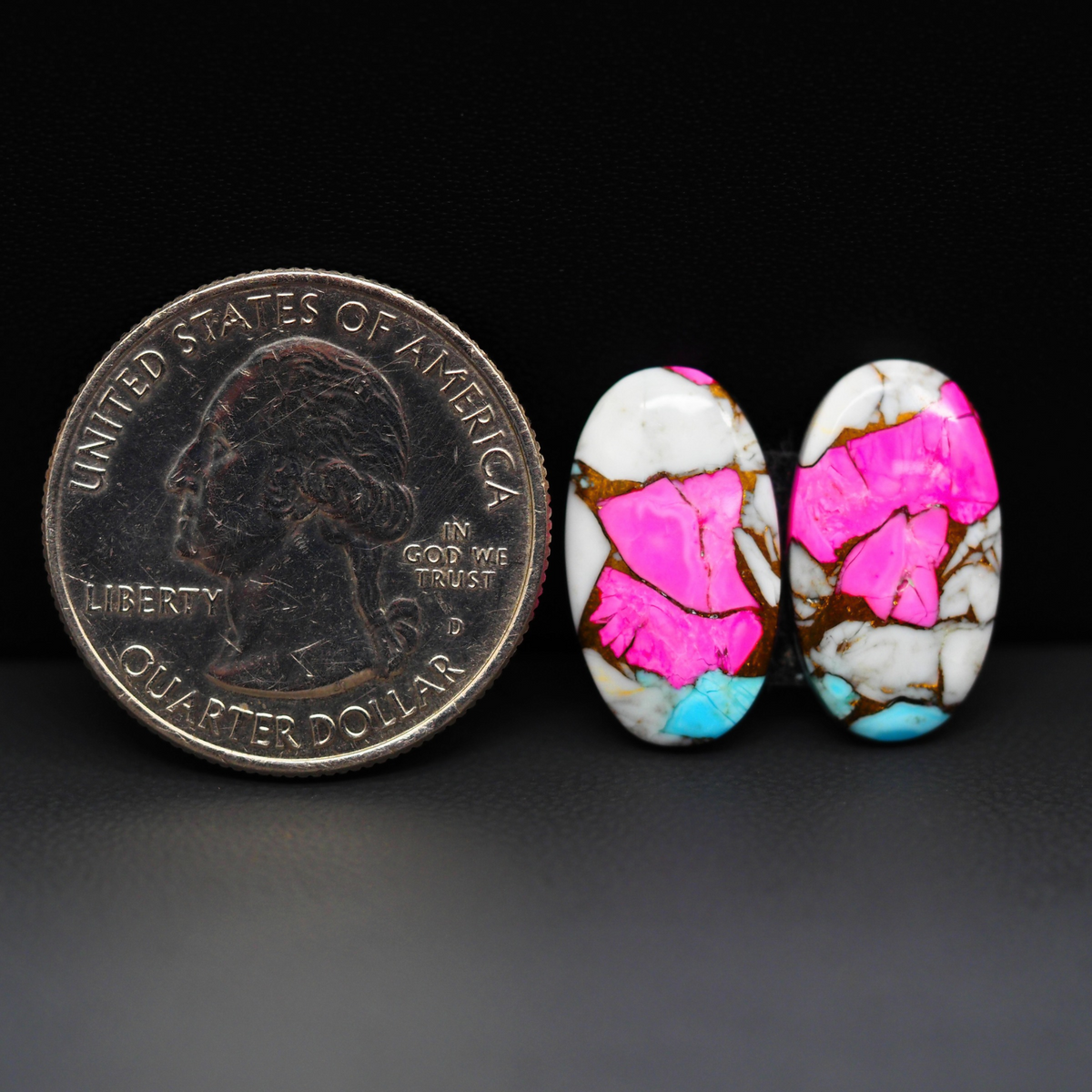 Cotton Candy Oval Cabochon Pair 18x10x3mm 11ct - pink, white and turquoise blue - Pedra Gems