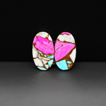 Cotton Candy Oval Cabochon Pair 18x10x3mm 11ct - pink, white and turquoise blue - Pedra Gems