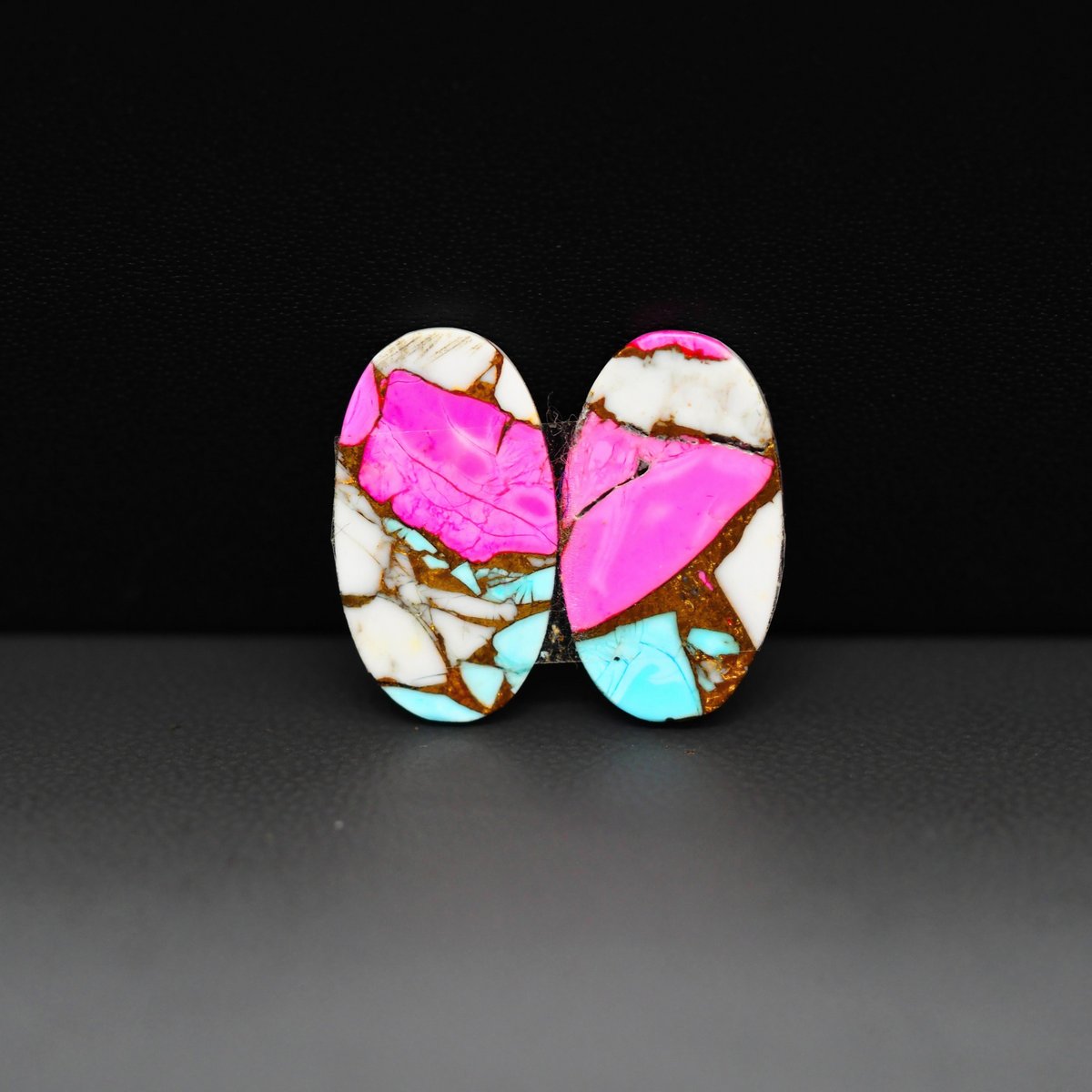 Cotton Candy Oval Cabochon Pair 18x10x3mm 11ct - pink, white and turquoise blue - Pedra Gems