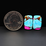 Cotton Candy Cushion Cabochon Pair 18x11x3mm 16ct - turquoise blue and pink - Pedra Gems