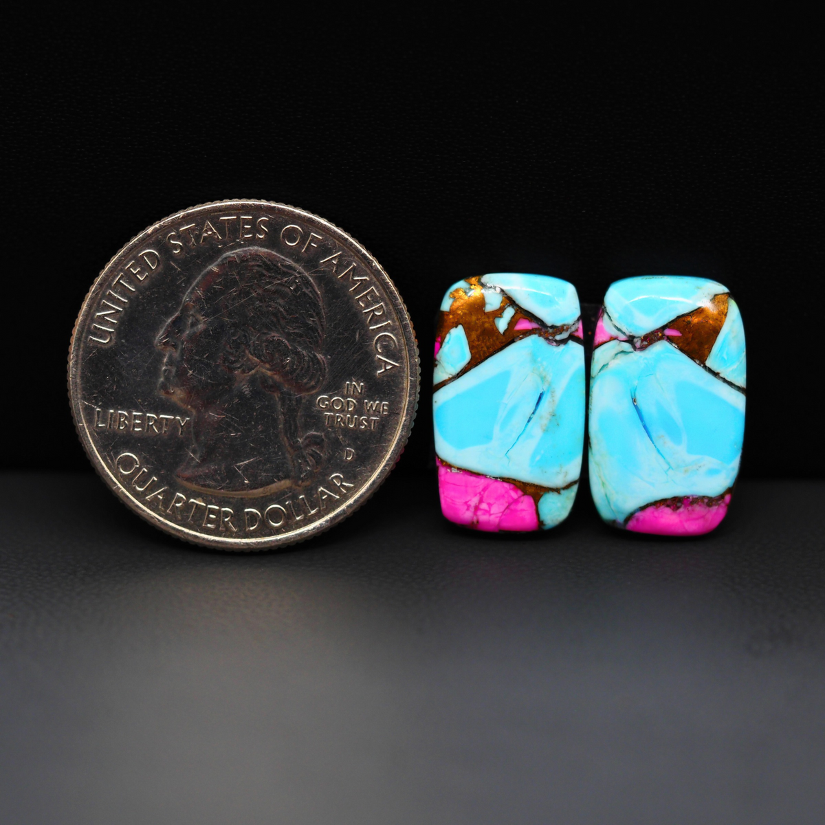 Cotton Candy Cushion Cabochon Pair 18x11x3mm 16ct - turquoise blue and pink - Pedra Gems