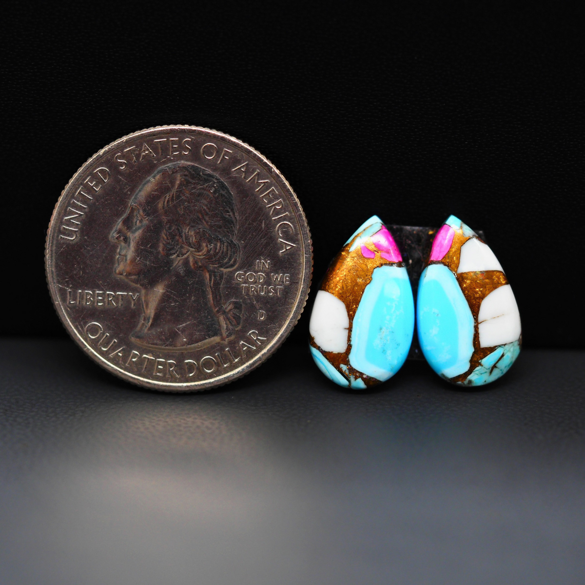 Cotton Candy Pear Cabochon Pair 19x11x3mm 13.5ct - turquoise blue, pink and white - Pedra Gems