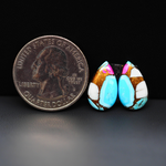 Cotton Candy Pear Cabochon Pair 14x10x3mm 9.5ct - turquoise blue, white and pink - Pedra Gems