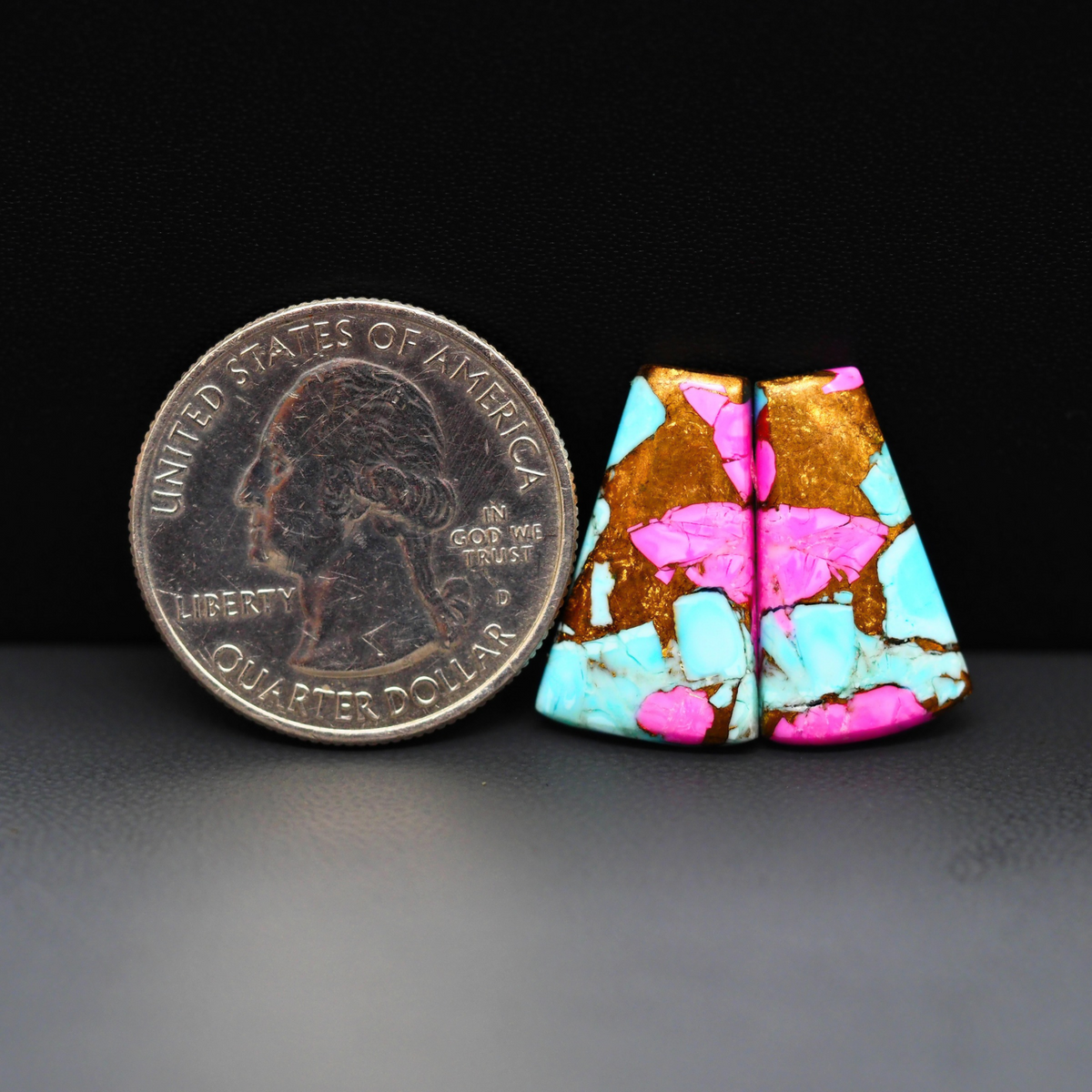 Cotton Candy Trapezoid Cabochon Pair 20x11x3mm 14.5ct - turquoise blue and pink - Pedra Gems