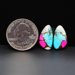 Cotton Candy Freeform Cabochon Pair 19x11x3mm 10.5ct - turquoise blue, white and pink - Pedra Gems