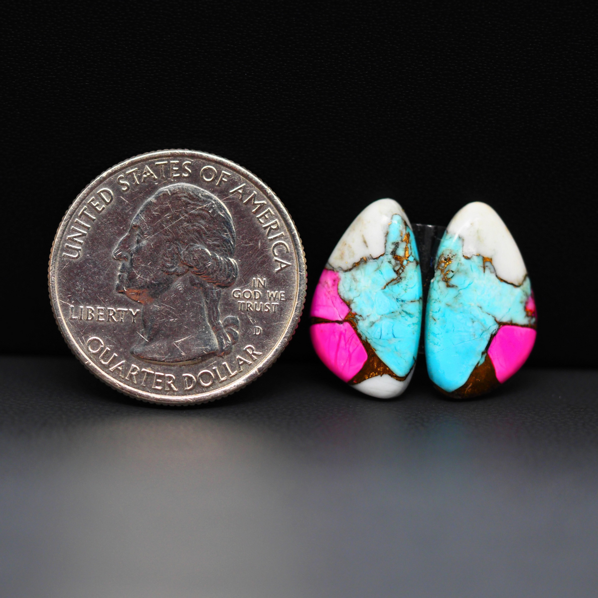 Cotton Candy Freeform Cabochon Pair 19x11x3mm 10.5ct - turquoise blue, white and pink - Pedra Gems