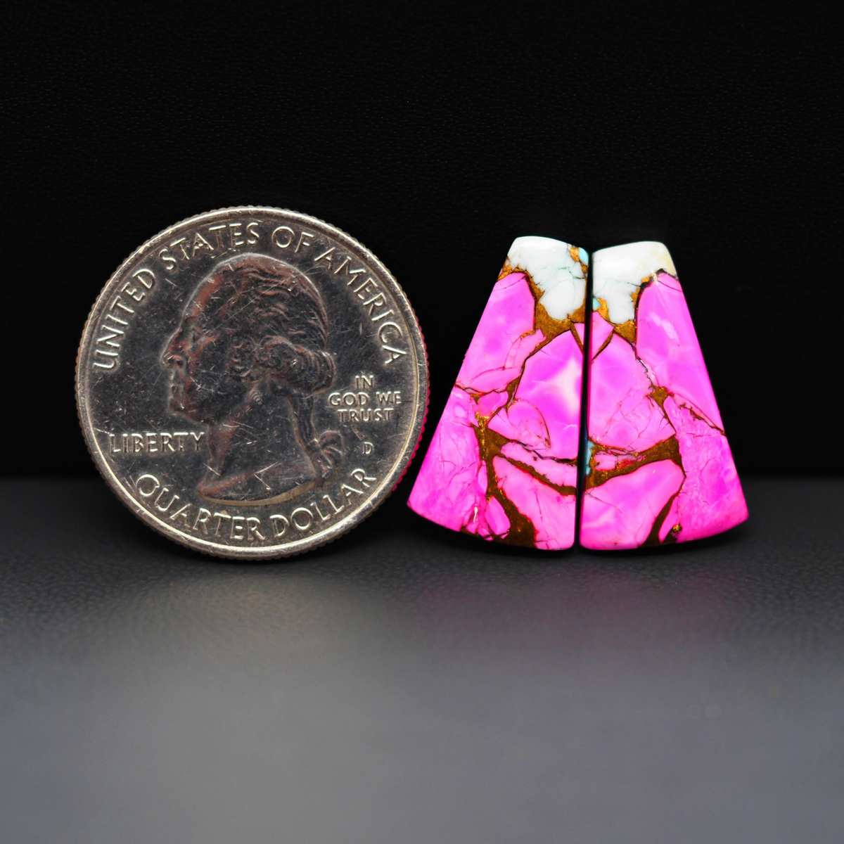 Cotton Candy Trapezoid Cabochon Pair 21x12x3mm 14.5ct - pink, white and turquoise blue - Pedra Gems