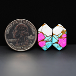 Cotton Candy Hexagon Cabochon Pair 20x11x3mm 13.5ct - white, pink and turquoise blue - Pedra Gems