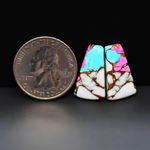 Cotton Candy Trapezoid Cabochon Pair 20x12x3mm 15ct - white, turquoise blue and pink - Pedra Gems