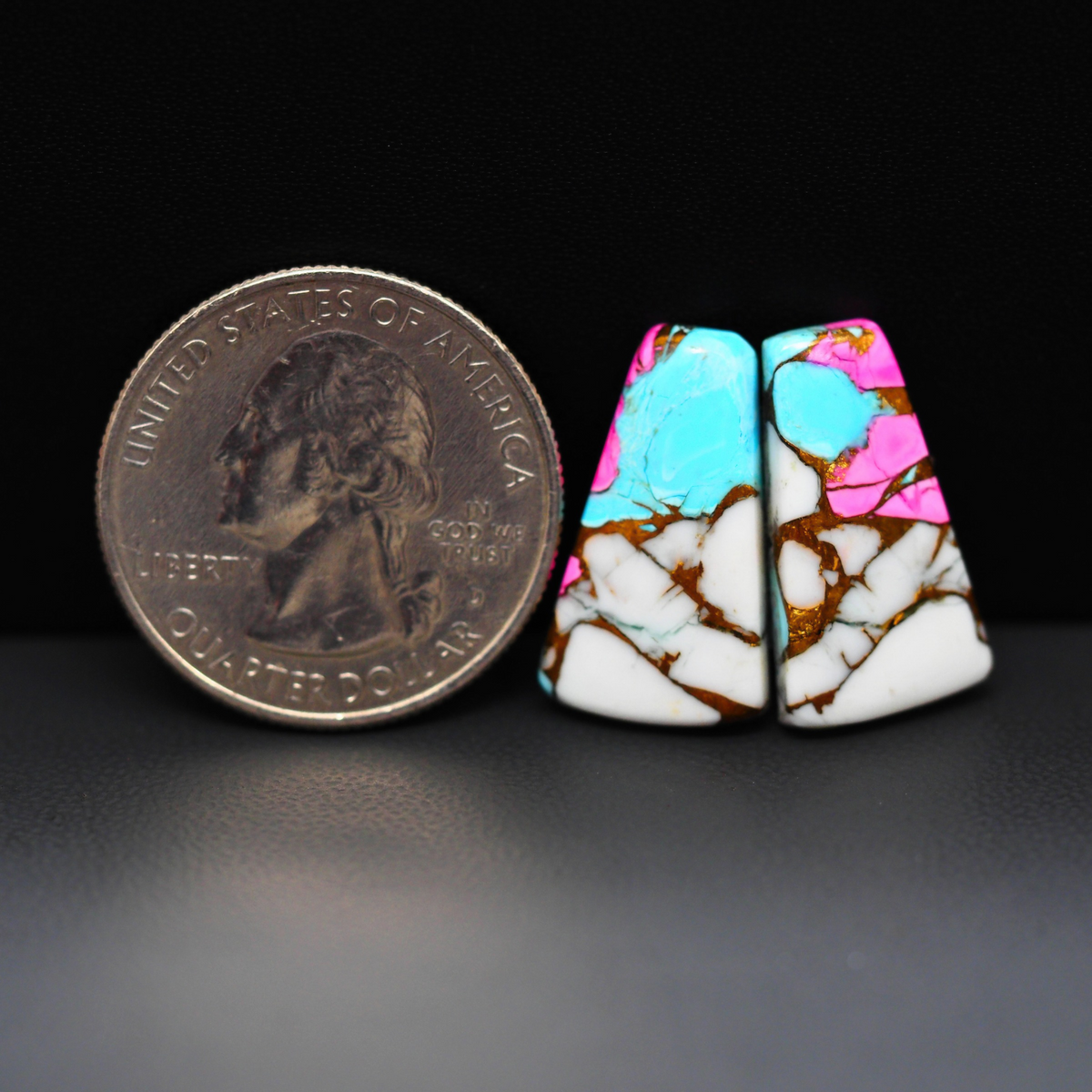 Cotton Candy Trapezoid Cabochon Pair 20x12x3mm 15ct - white, turquoise blue and pink - Pedra Gems