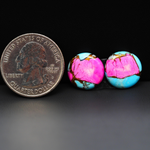Cotton Candy Round Cabochon Pair 14x14x3mm 13ct - pink, turquoise blue and white - Pedra Gems